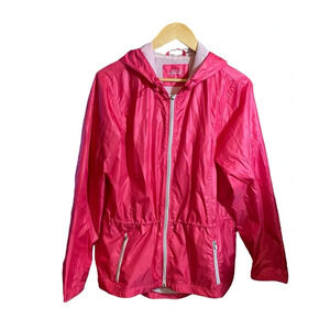 Style & Co Sport Women's Windbreaker Jacket Pink Hooded Front Pockets Size L